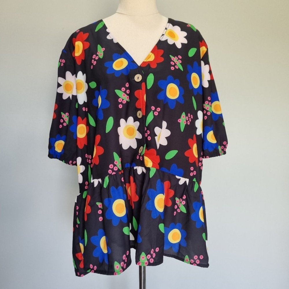 Lorraine Kerrie Multicolour Floral Frill Hem Top Plus Size 20 - Picture 2 of 10